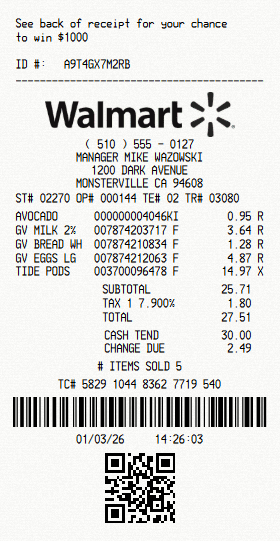 Preview of Walmart receipt template