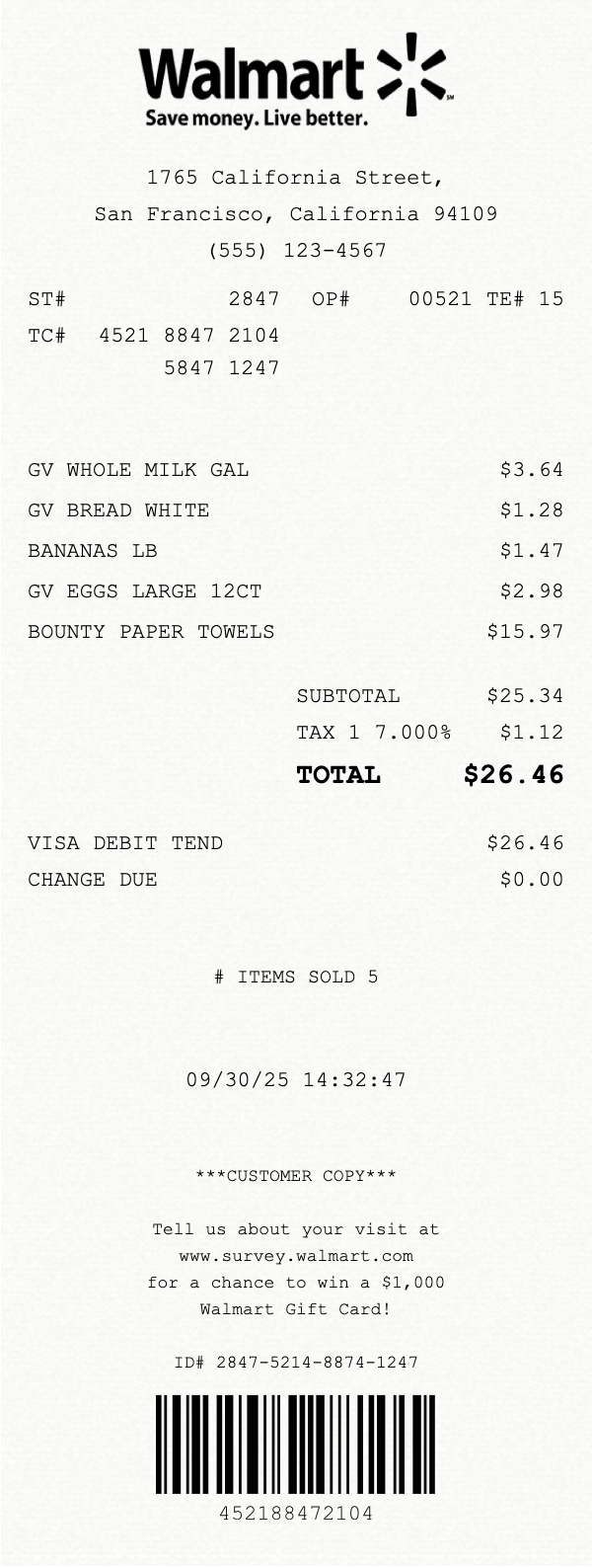 Custom receipt example